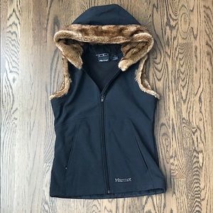Black Marmot Vest with faux fur lined hood
